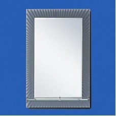 Зеркало 600 х 400 мм с фацетом, с полкой, декор - черные матовые полоски (46756)