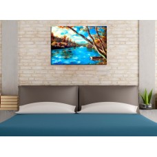 Модульная картина Берег голубой реки, В56 x Ш81 см.