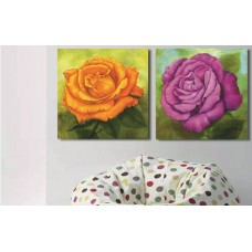 Модульная картина 'Желтая и лиловая роза', В56 x Ш112 см.