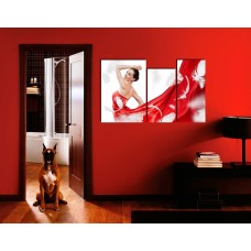 Модульная картина 'Девушка в красном', В56 x Ш90 см.