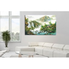 Модульная картина Дом у водопада, В56 x Ш84 см.