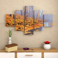 Модульная картина 'Река в осеннем лесу', Ш105хВ70, из 5-ти частей